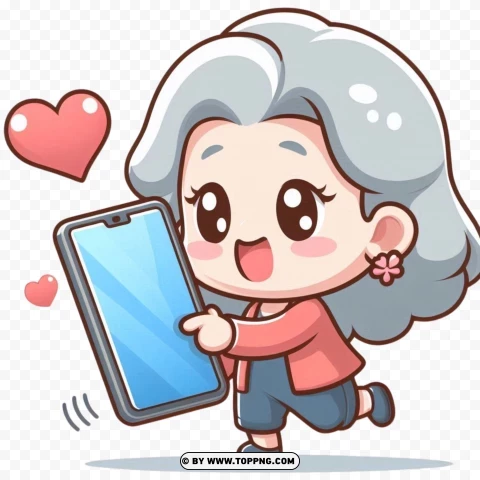 Old Woman,  Kawaii character, valentine,character,   cartoon,   senior,   elderly