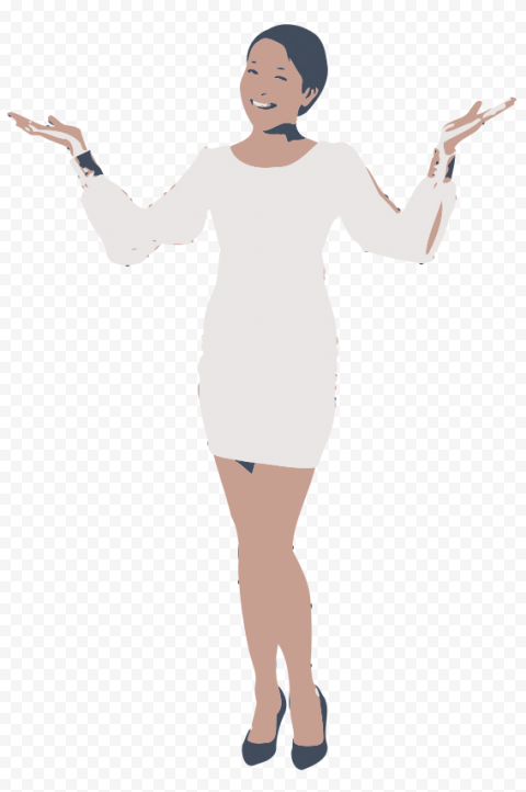 Silhouette of a woman in a white dress with a cheerful expression, transparent background.