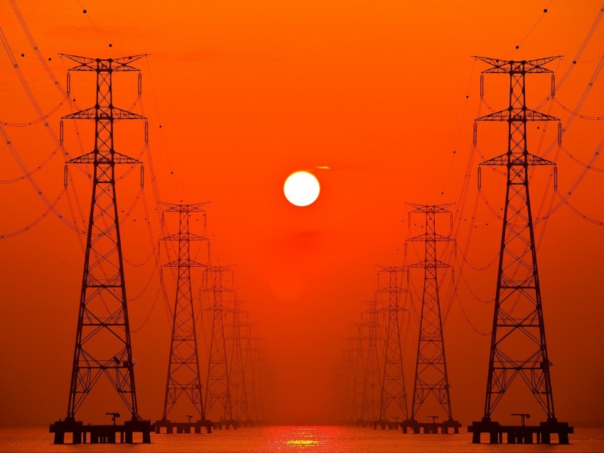 Poles Wires Sunset Power Lines High-voltage Lines Background