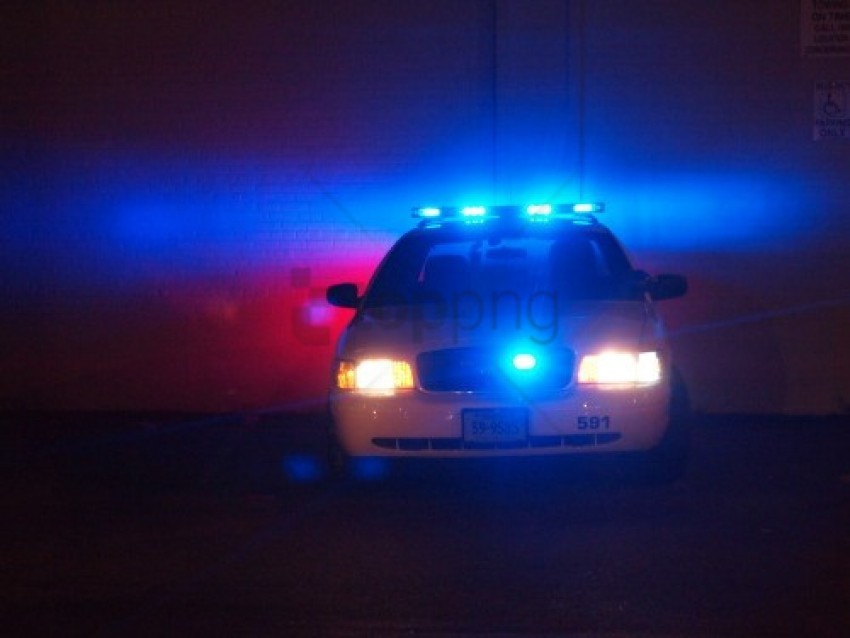 police car, emergency vehicle, blue lights, law enforcement, night patrol, public safety, vehicle lights