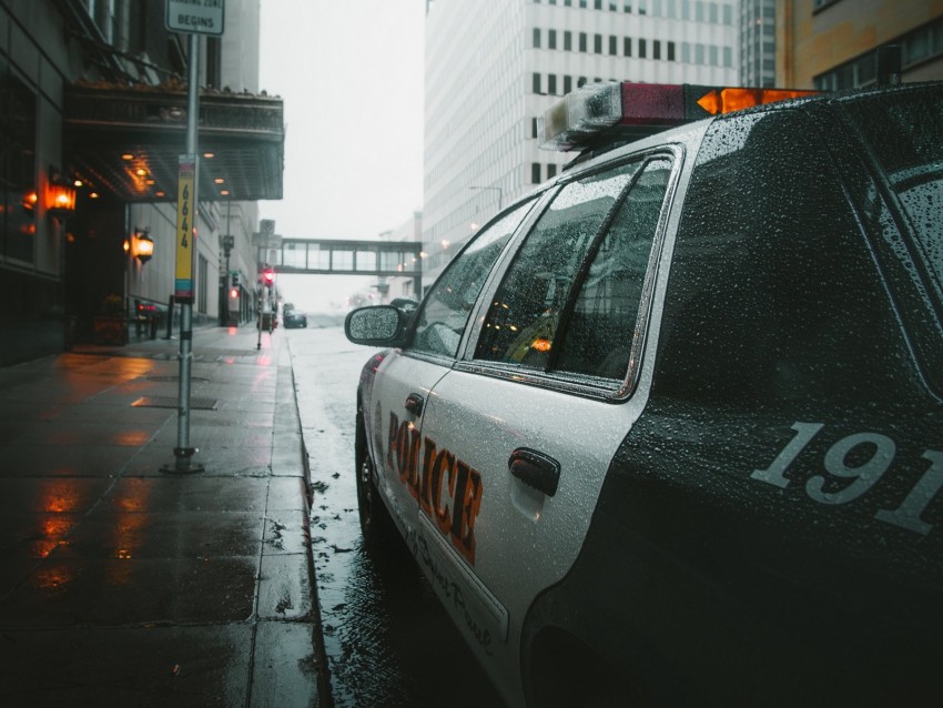 Police Car Street City Rain Background