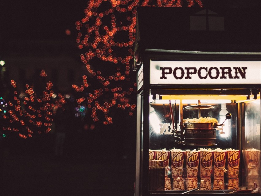 popcorn, glare, bokeh, christmas, new year, tree, winter