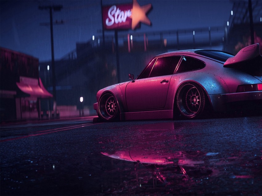 porsche 911 carrera rsr, porsche, sports car, old, tuning, night, neon