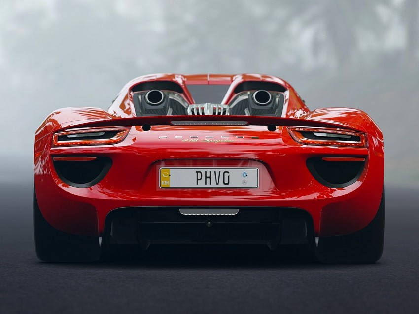 porsche 918, porsche, sports car, rear view, red