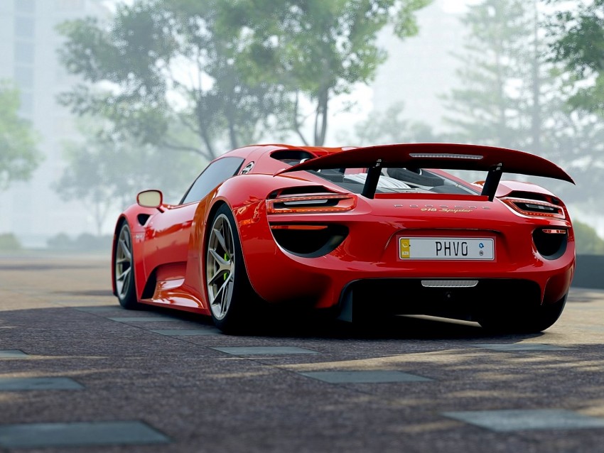 Porsche 918 Porsche Sports Car Side View Red Background