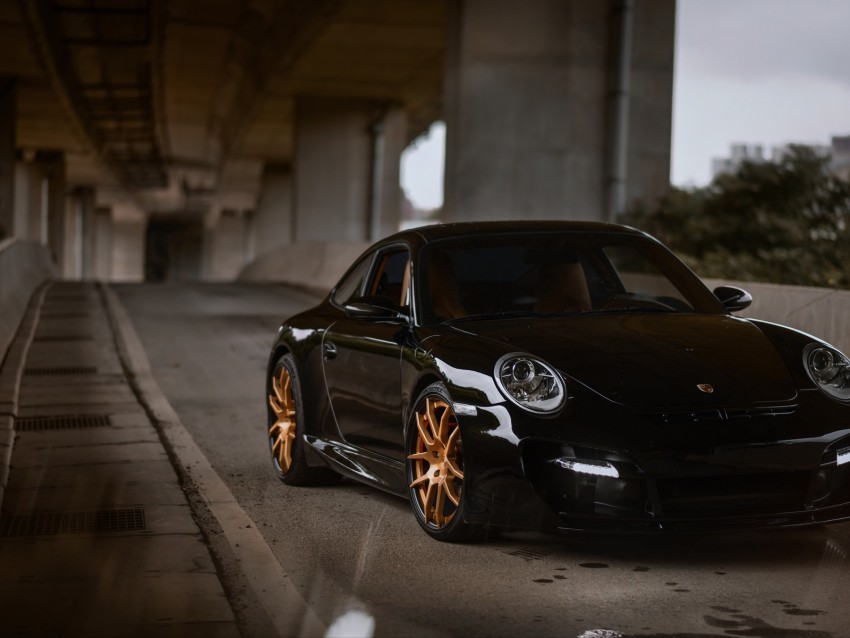 Porsche 997 Porsche Sportscar Black Front View Background