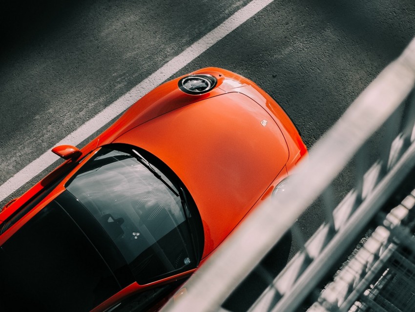 porsche, car, red, top view, asphalt