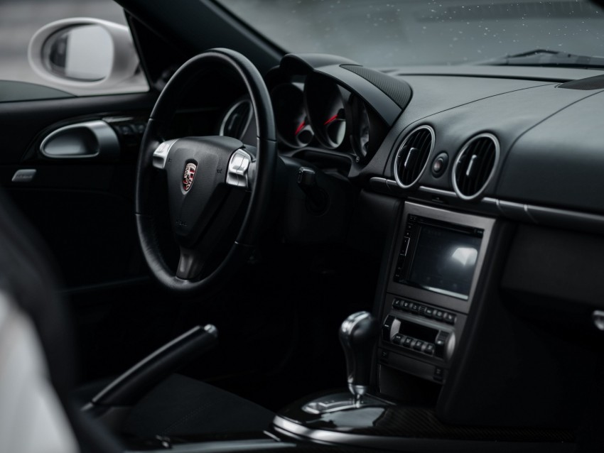 porsche cayman s, porsche, car, salon, black, steering wheel