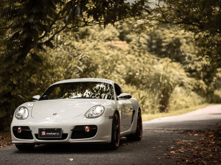 porsche cayman s, porsche, car, sports car, white, front view, asphalt