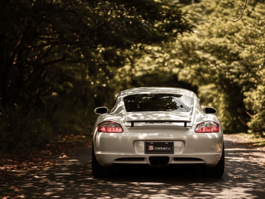 Porsche Cayman S Porsche Car Sportscar White Rear View Background