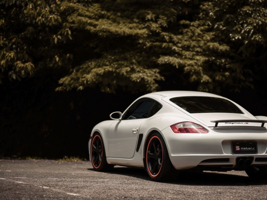 Porsche Cayman S Porsche Car Sportscar White Side View Background