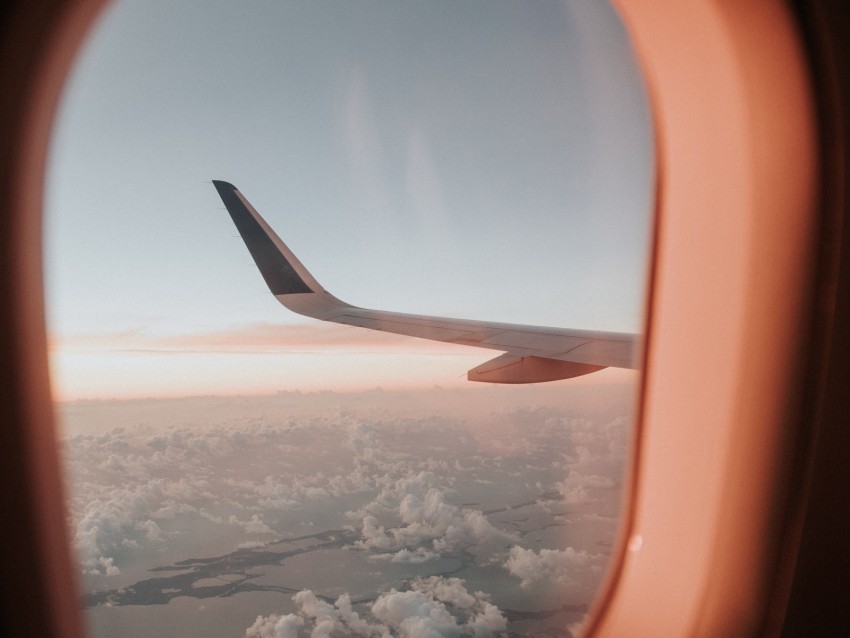 Porthole Airplane Window Aircraft Wing Flight Sky Background