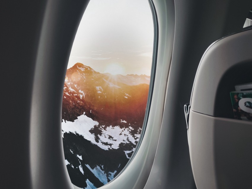 Porthole Airplane Window Overview Mountains Travel Flight Background