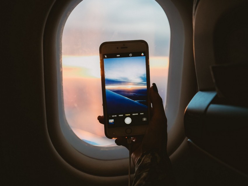 porthole, hand, phone, photo, window, view