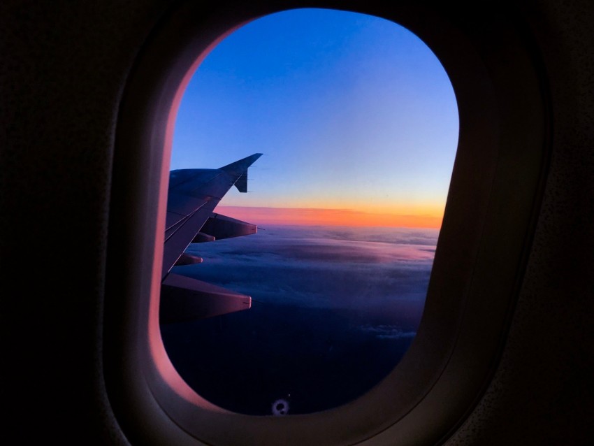 porthole, window, plane, flight, airplane wing, sky