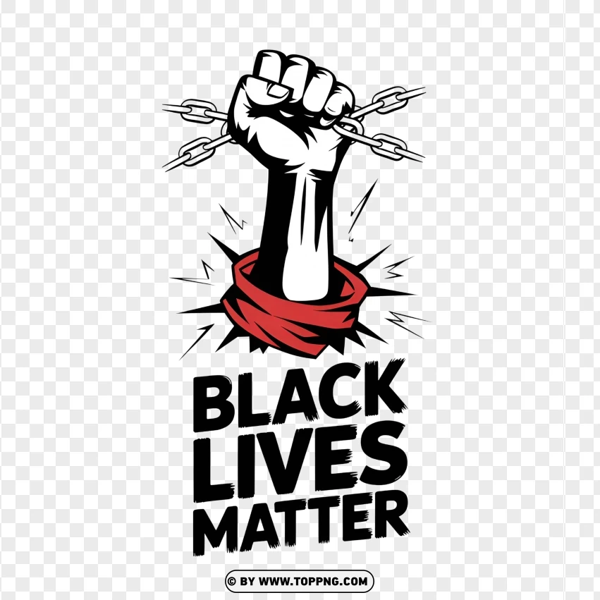 Powerful Black Lives Matter Raised Fist With Broken Chains PNG Transparent Background