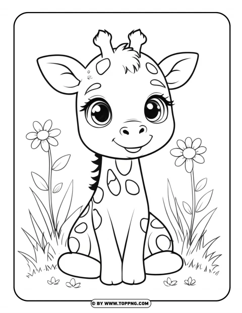 Printable Kawaii Giraffe Coloring Pages PNG Transparent Background