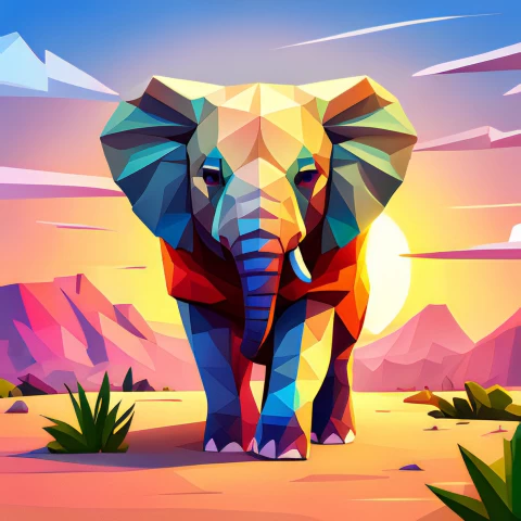 Adorable baby elephant, Colorful cloak, Vibrant colors,Low poly art, Whimsical design, Joyful illustration,Elephant head