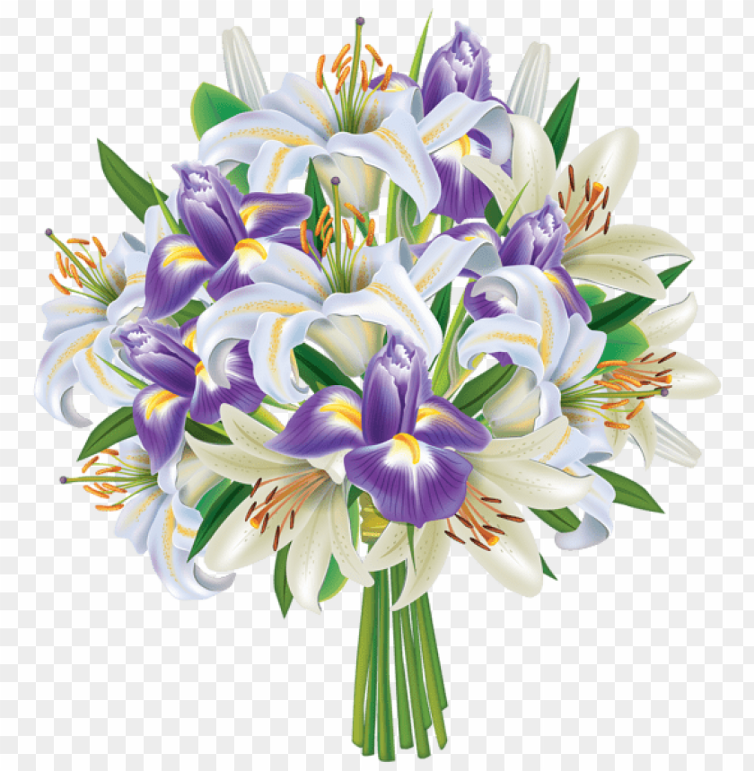 purple iris flowers and lilies bouquet