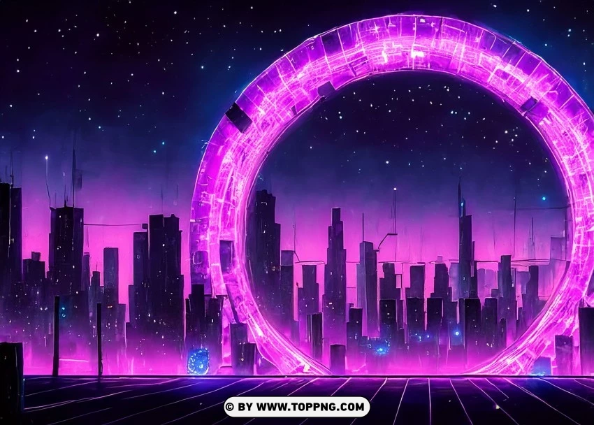 Radiant Futurist City Showcasing Mesmerizing Purple Neon Light Display Wallpaper Flare PNG Transparent Background