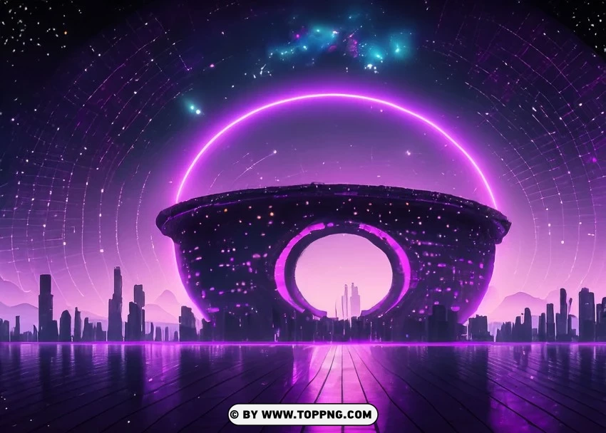 Radiant Futurist City Showcasing Mesmerizing Purple Neon Light Display Wallpaper Flare PNG Transparent Background