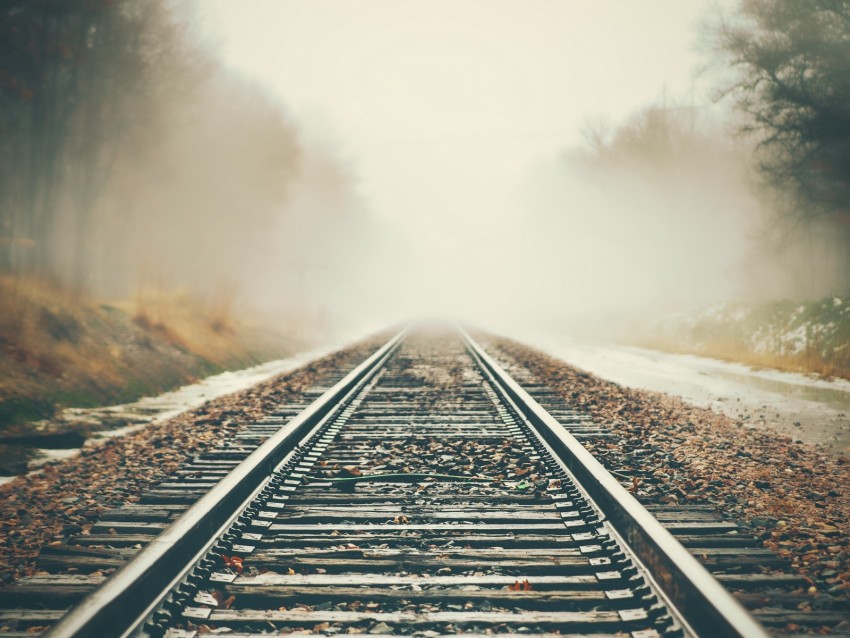 Railway Fog Autumn Direction Background