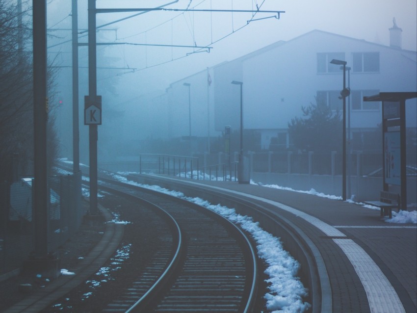 Railway Fog Turn Station Background