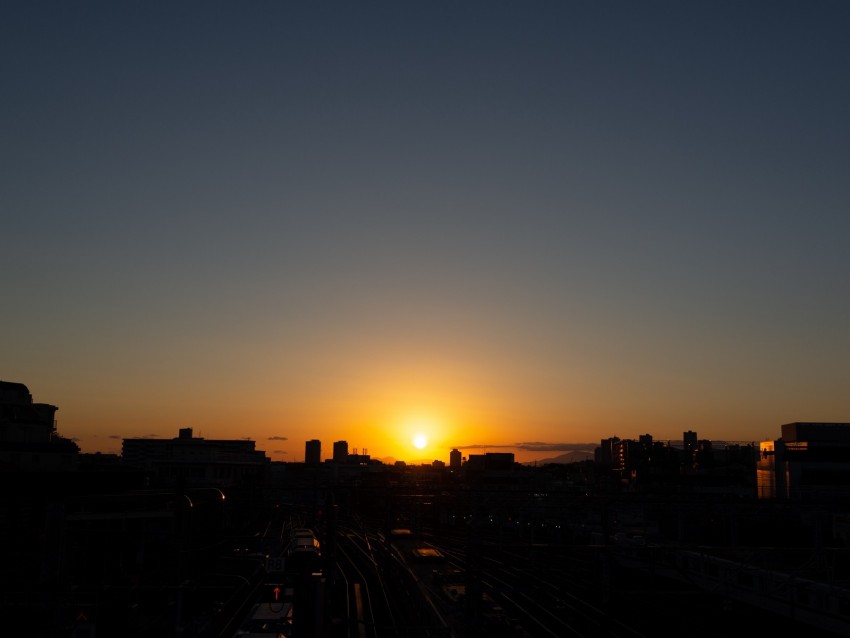 Railway Station Sunset Horizon Night Tokyo Japan Background