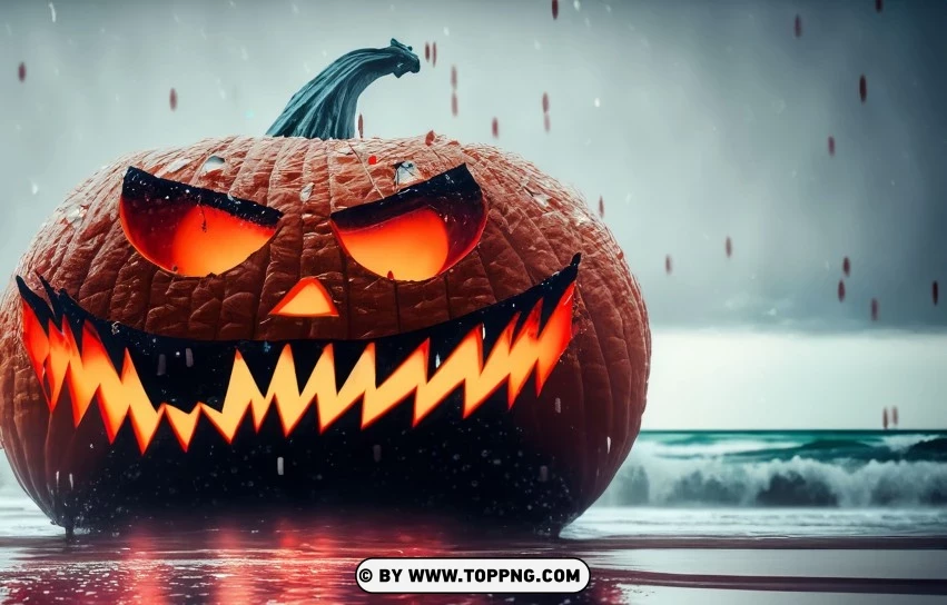 Rainy Beach Halloween Jack-o-lantern PNG Transparent Background