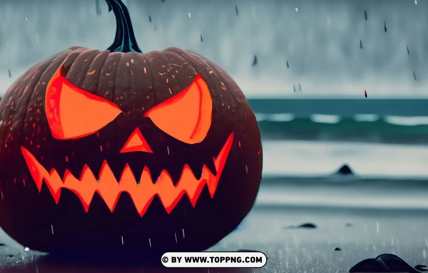 Rainy Night With Jack-o-lantern Halloween At The Beach PNG Transparent Background