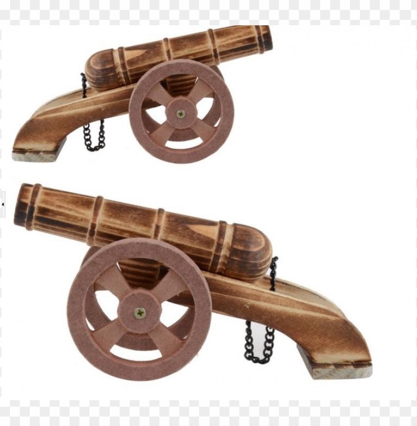 Wooden toy cannons with wheels and chains, decorative piece for childre PNG