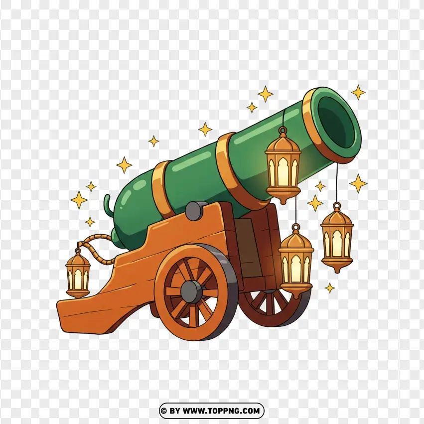 Colorful Ramadan Cannon Illustration PNG Transparent Background