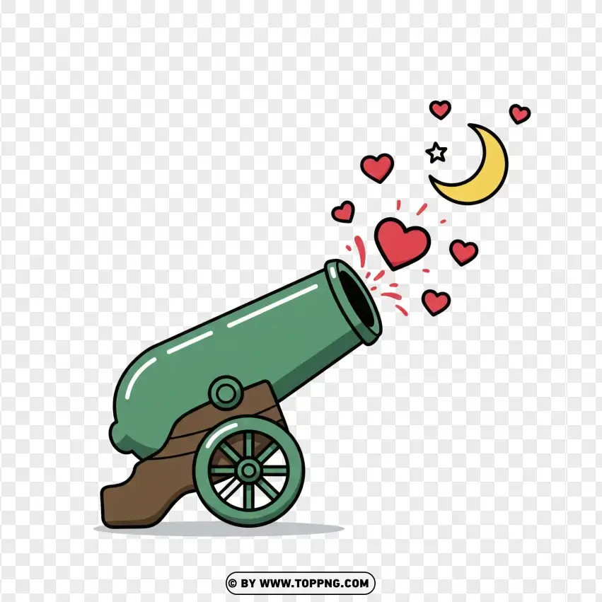 Cute Ramadan Green Cannon With Crescent Moon PNG Transparent Background