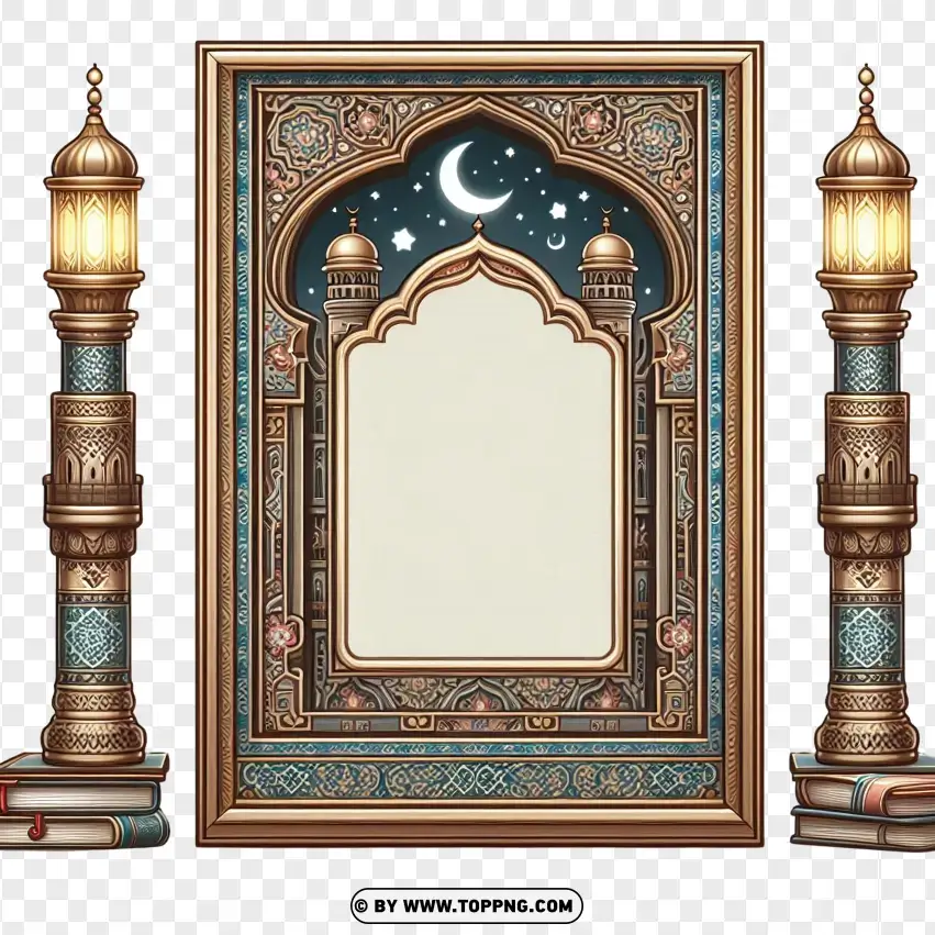 Golden Mosque Arch Ramadan Frame PNG Transparent Background