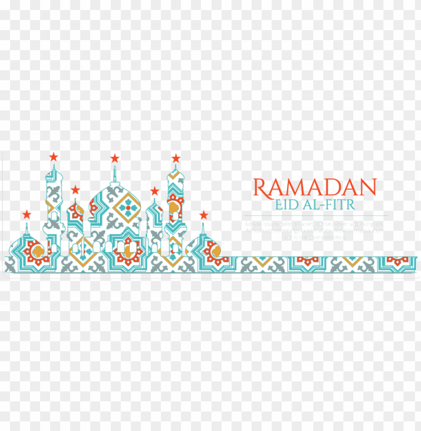 Colorful Ramadan Eid al-Fitr design with mosque and festive elements PNG