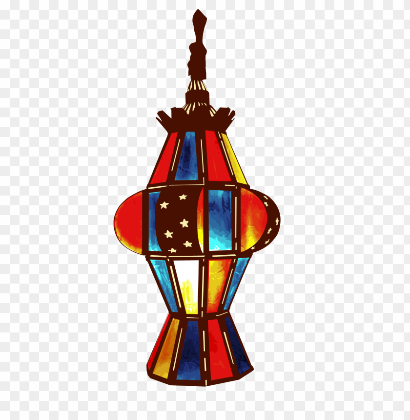 Colorful stained glass lantern with star patterns, vibrant and decorative PNG