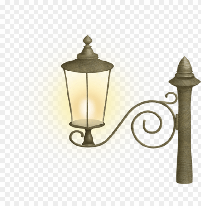 Vintage street lamp glowing softly against a yellow background PNG