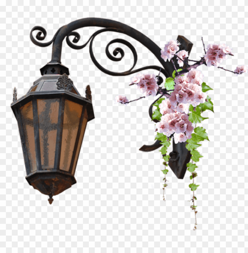 Vintage lantern with flowers hanging for decorative lighti PNG