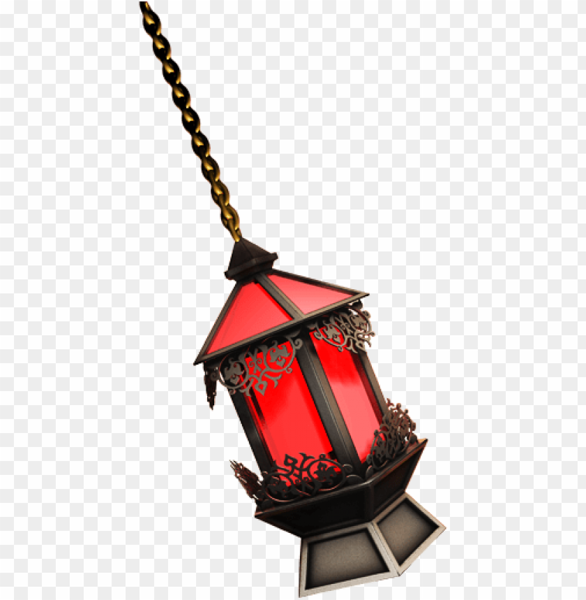 Hanging red lantern with intricate black designs and a chai PNG