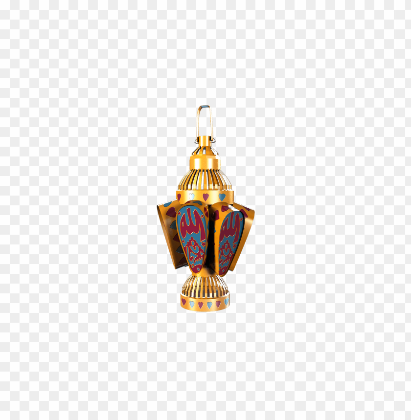 Golden decorative lantern with blue and red patterns PNG