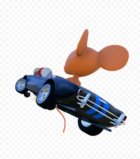 cartoon mouse, animated car, fun character, whimsical design, action pose