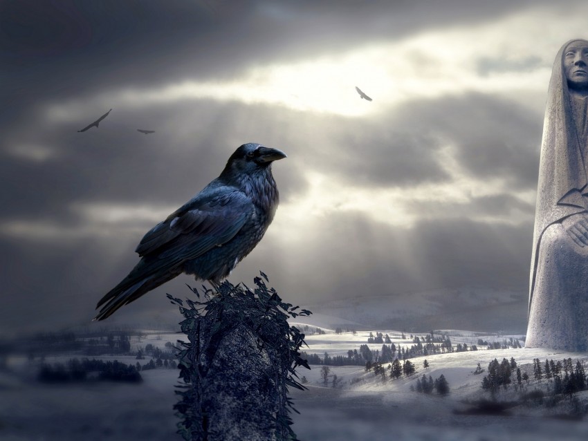 raven, bird, photoshop, mystical, sculptures