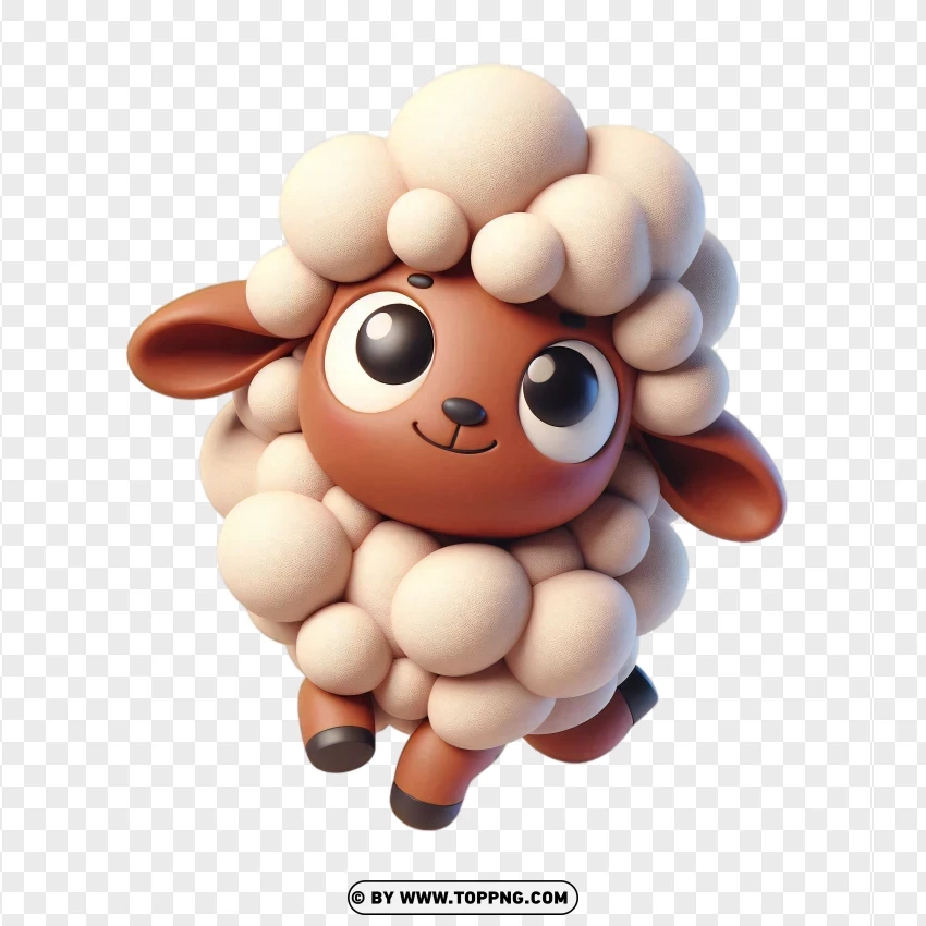 Realistic 3d Illustration 3d Sheep Cartoon Character Jumping PNG Transparent Background