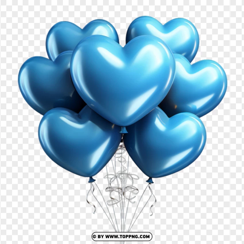 Realistic Blue Heart Balloons Cluster For Valentines Day PNG Transparent Background