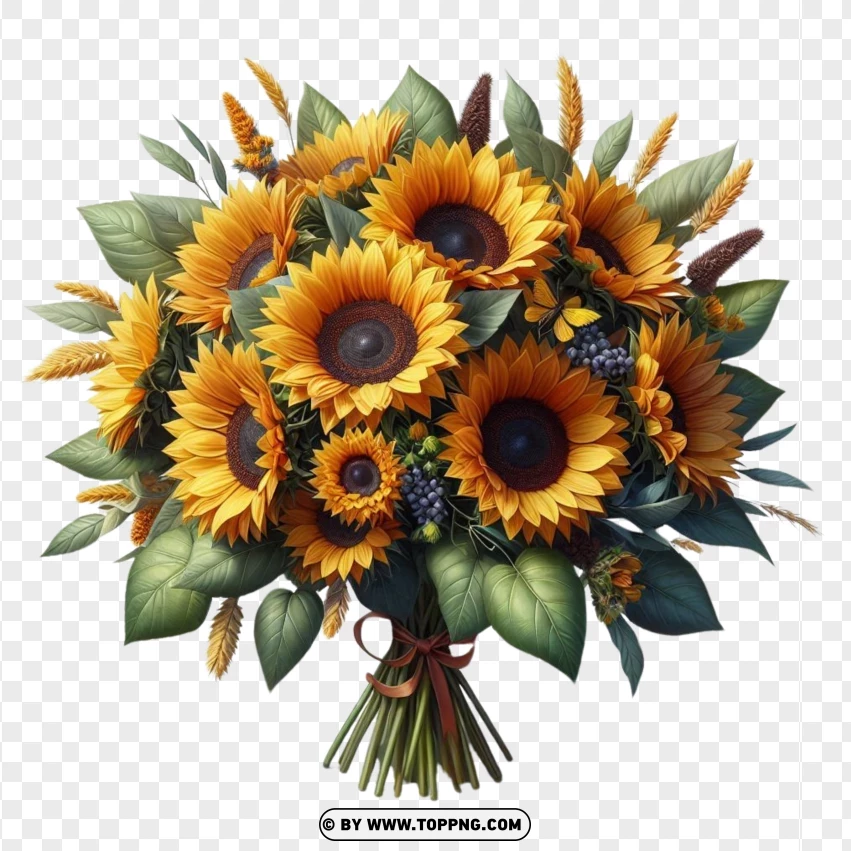 bouquet flowers,  bouquet gift,Sunflowers,wedding,  invitation,  card, isolated