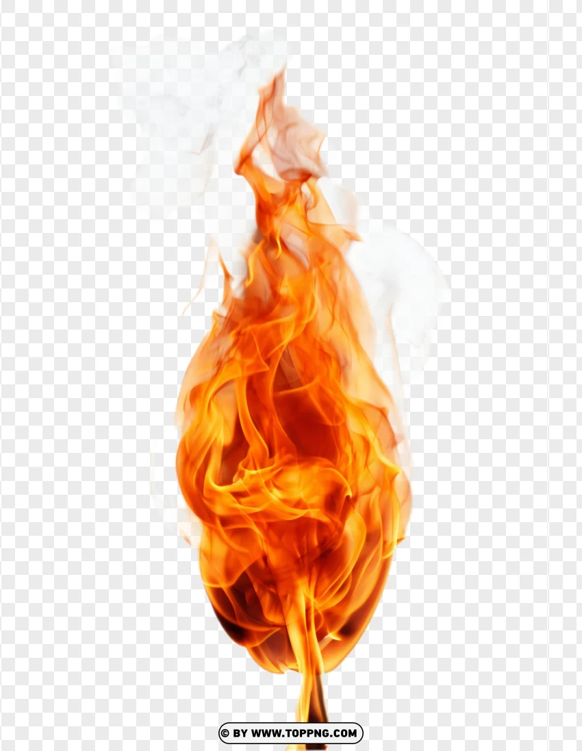 Realistic fire flame with bright orange and yellow tones, PNG image with transparent background