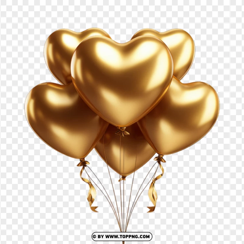 Realistic Gold Balloons Hearts Valentine Love PNG Transparent Background