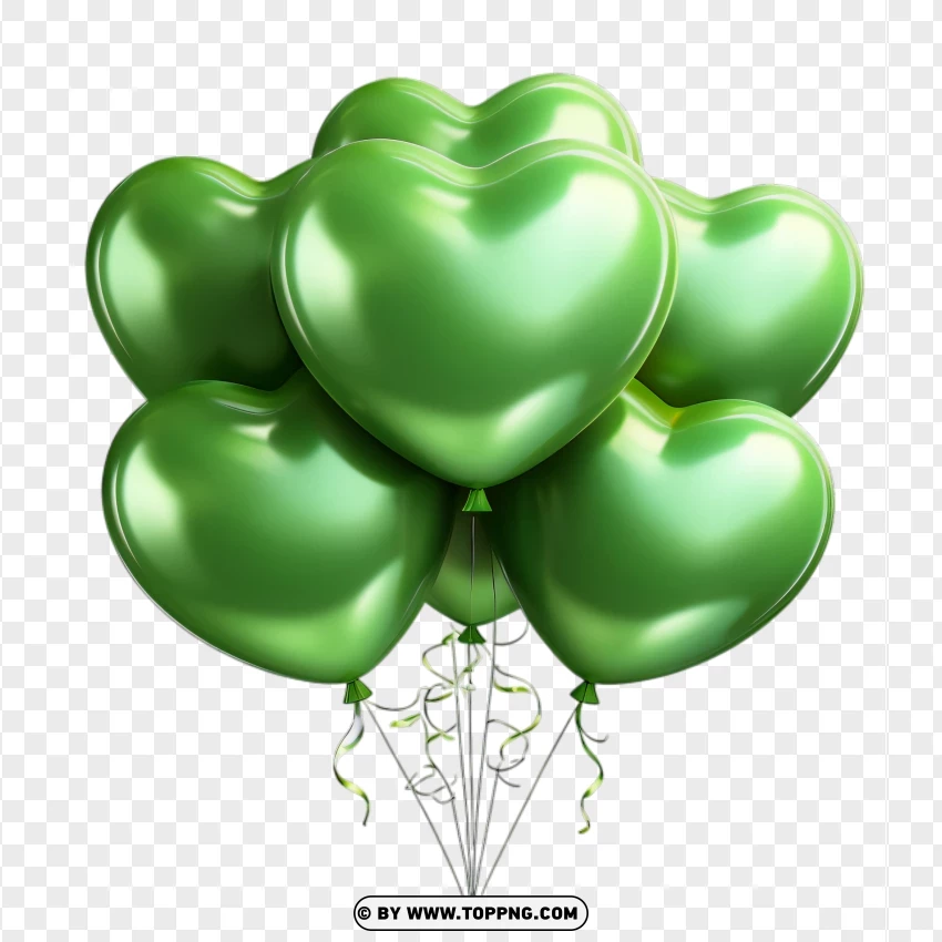 Realistic Green Balloons Hearts Valentine Love PNG Transparent Background