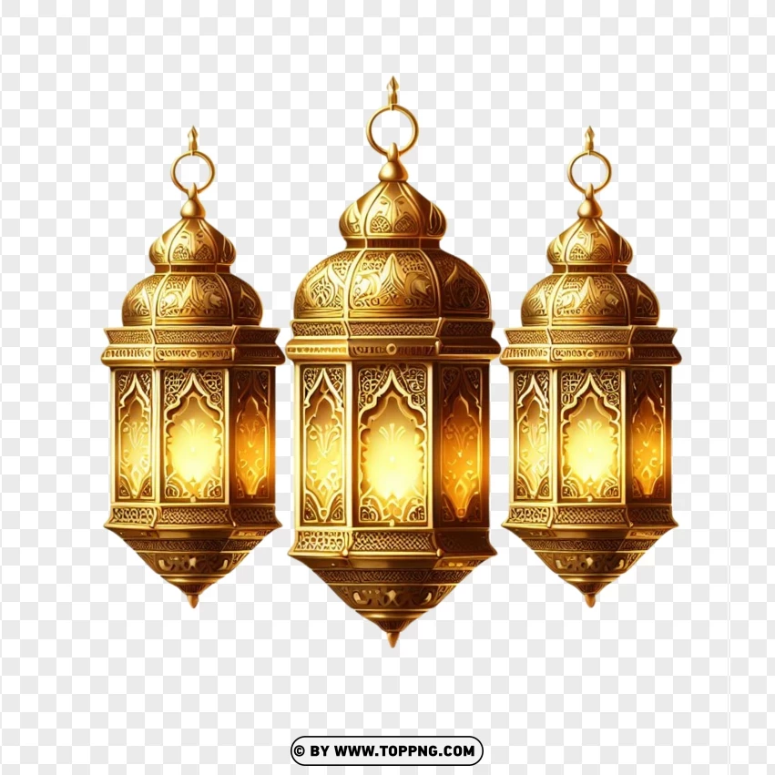 Realistic Islamic Gold Lanterns PNG Transparent Background