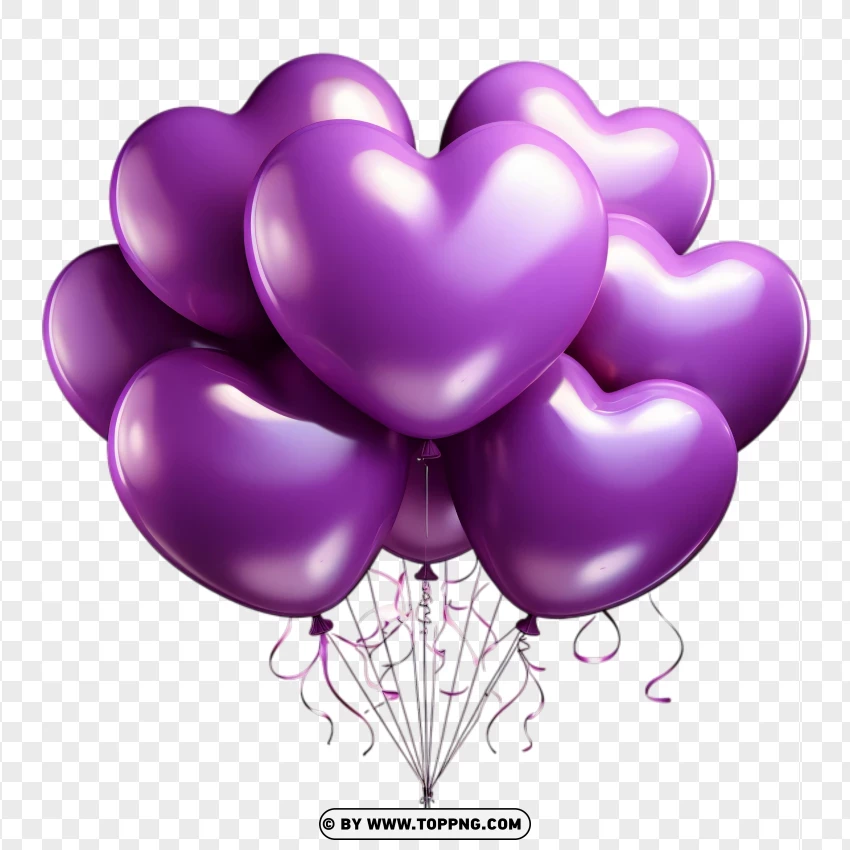 Realistic Purple Balloons Hearts Valentine Love PNG Transparent Background